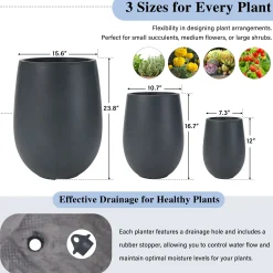 Modern Round Lightweight Outdoor Patio Planter Set of 3 Sizes