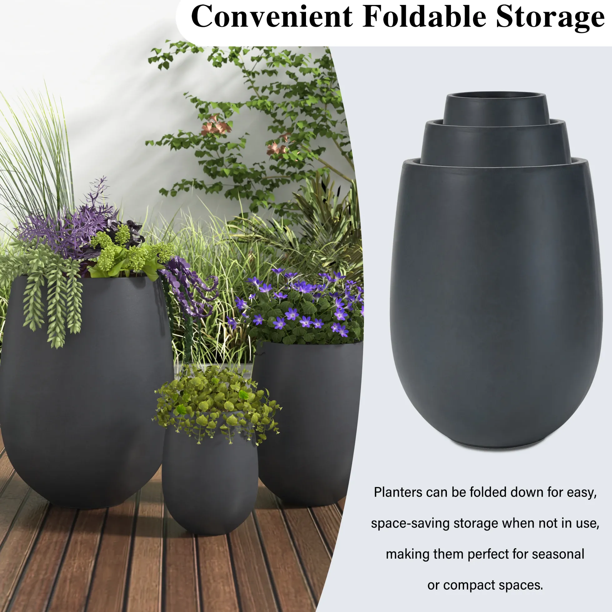 Modern Round Lightweight Outdoor Patio Planter Set of 3 Sizes
