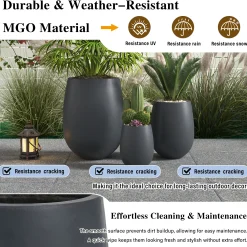 Modern Round Lightweight Outdoor Patio Planter Set of 3 Sizes
