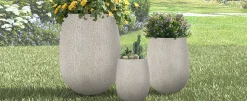 Modern Stone-Look Textured Round Shaped Lightweight Outdoor Planter Set of 3