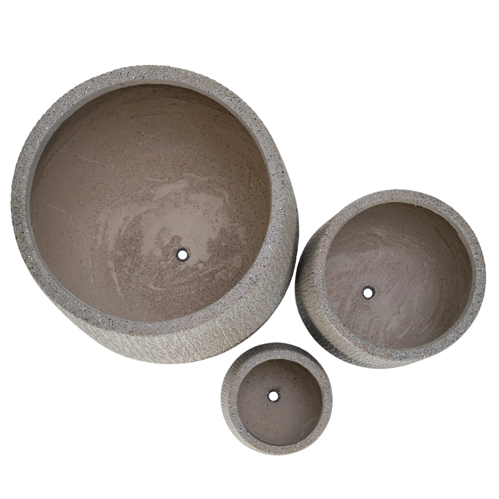 Modern Stone-Look Textured Round Shaped Lightweight Outdoor Planter Set of 3