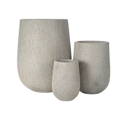 Modern Stone-Look Textured Round Shaped Lightweight Outdoor Planter Set of 3
