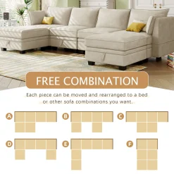 Modern Storage U-Shape Modular Sectional Convertible Sofa Bed with Ottoman
