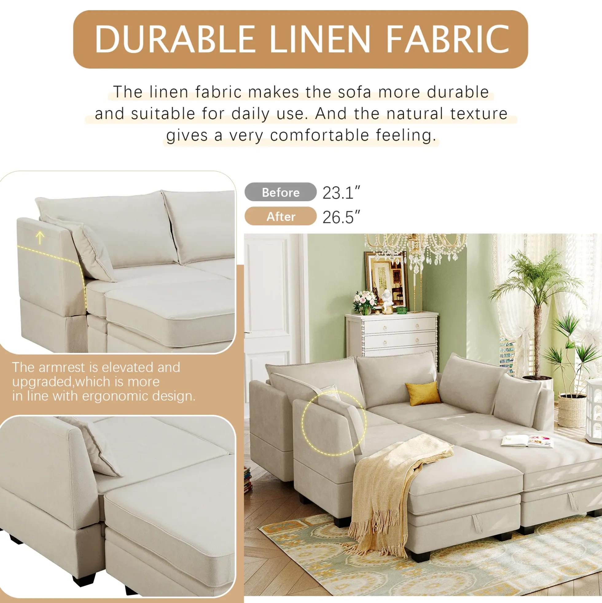 Modern Storage U-Shape Modular Sectional Convertible Sofa Bed with Ottoman