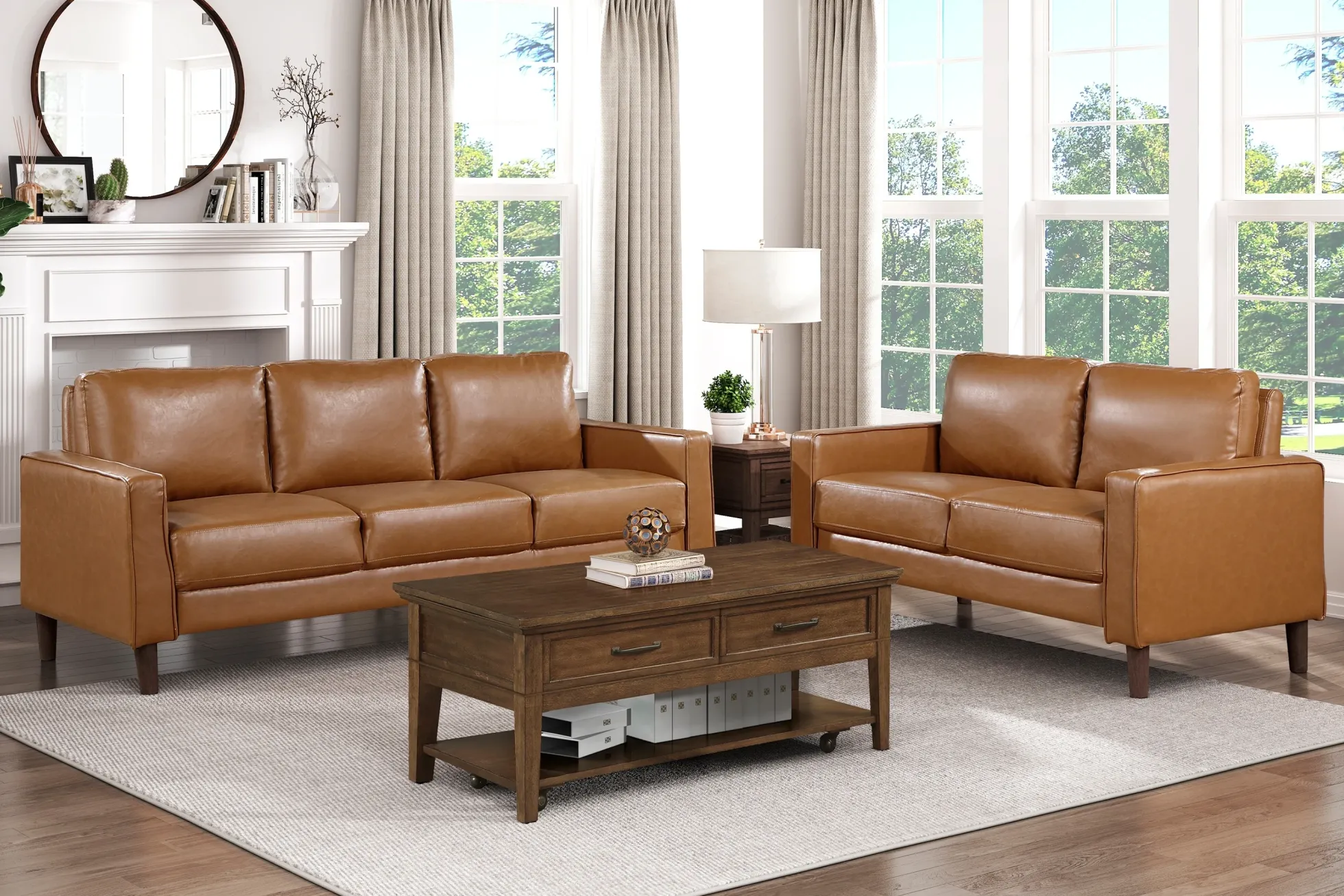 Modern Style Brown Faux Leather 3-Seater Sofa Couch