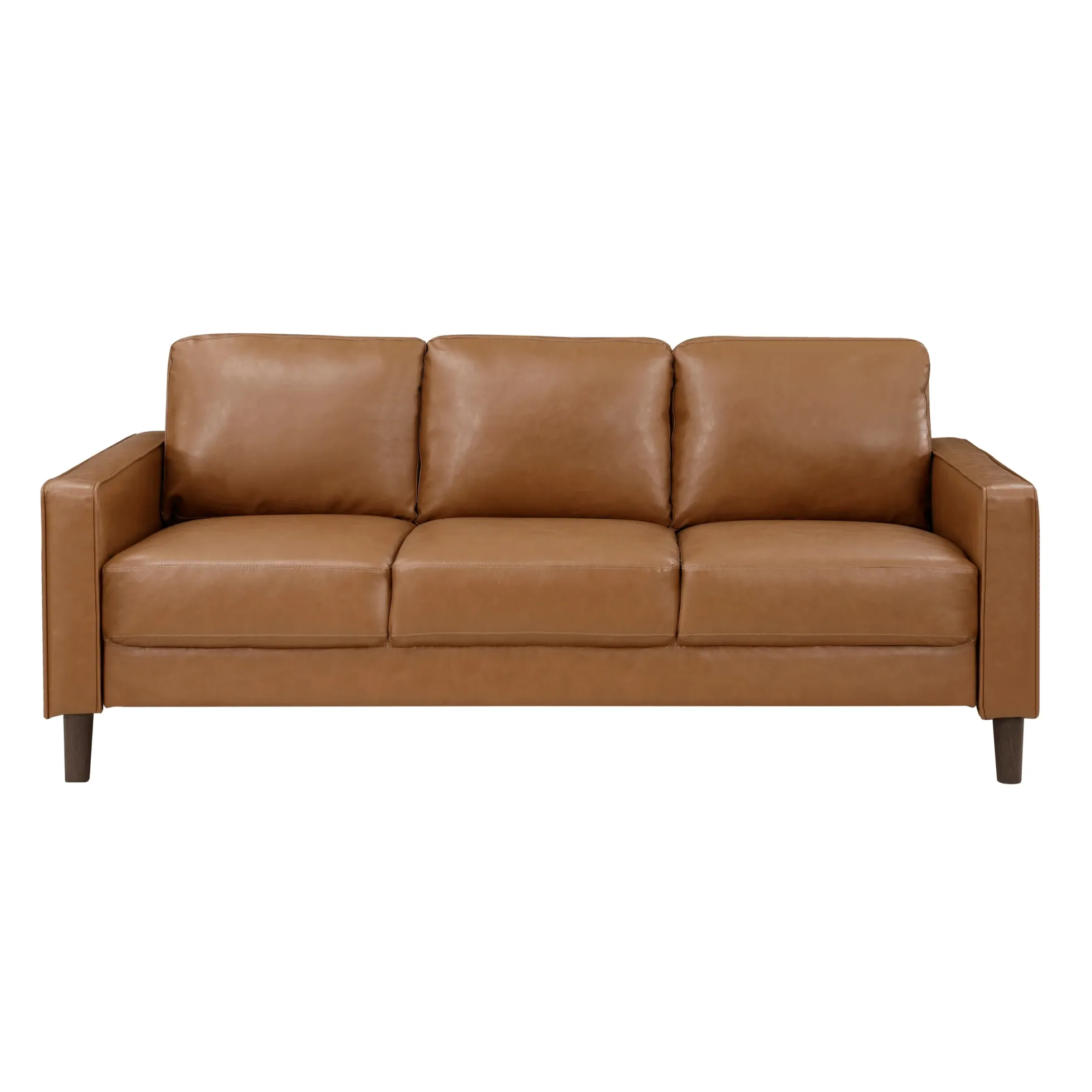 Modern Style Brown Faux Leather 3-Seater Sofa Couch