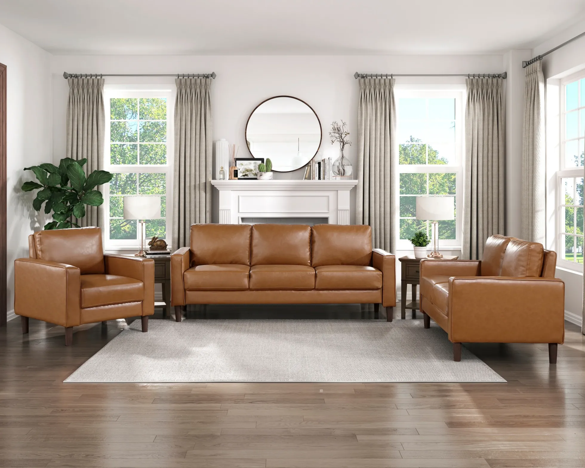 Modern Style Brown Faux Leather 3-Seater Sofa Couch