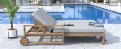 Modern Teak Wood Outdoor Patio Sunbed Lounger