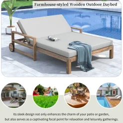 Modern Teak Wood Outdoor Patio Sunbed Lounger