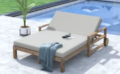 Modern Teak Wood Outdoor Patio Sunbed Lounger