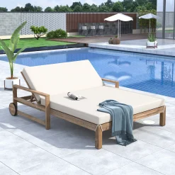 Modern Teak Wood Outdoor Patio Sunbathing Lounge Bed