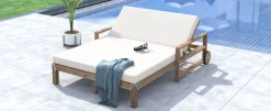 Modern Teak Wood Outdoor Patio Sunbathing Lounge Bed