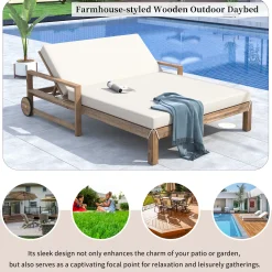 Modern Teak Wood Outdoor Patio Sunbathing Lounge Bed