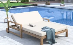 Modern Teak Wood Outdoor Patio Sunbathing Lounge Bed