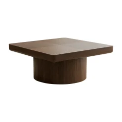 Modern Veneer 34.6'' Square Fluted Cylindrical Base Coffee Table