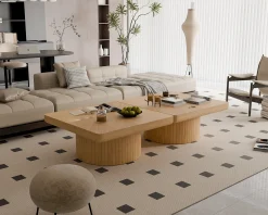 Modern Veneer 34.6'' Square Fluted Cylindrical Base Coffee Table