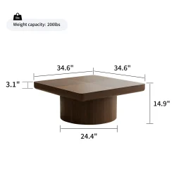 Modern Veneer 34.6'' Square Fluted Cylindrical Base Coffee Table