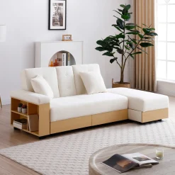 Multifunctional Convertible Sleeper Bed Sofa with Storage Ottoman