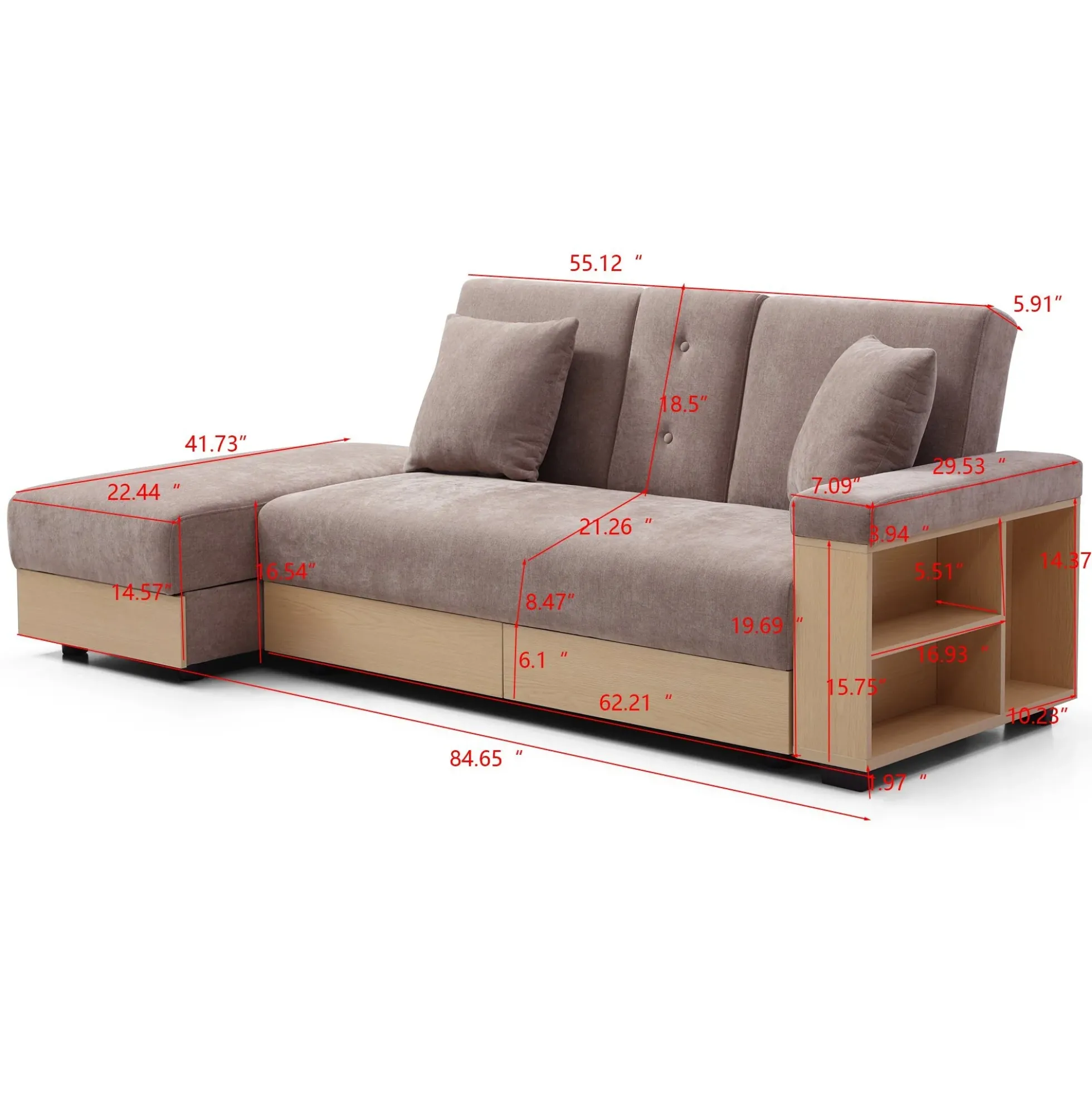 Multifunctional Convertible Sleeper Bed Sofa with Storage Ottoman
