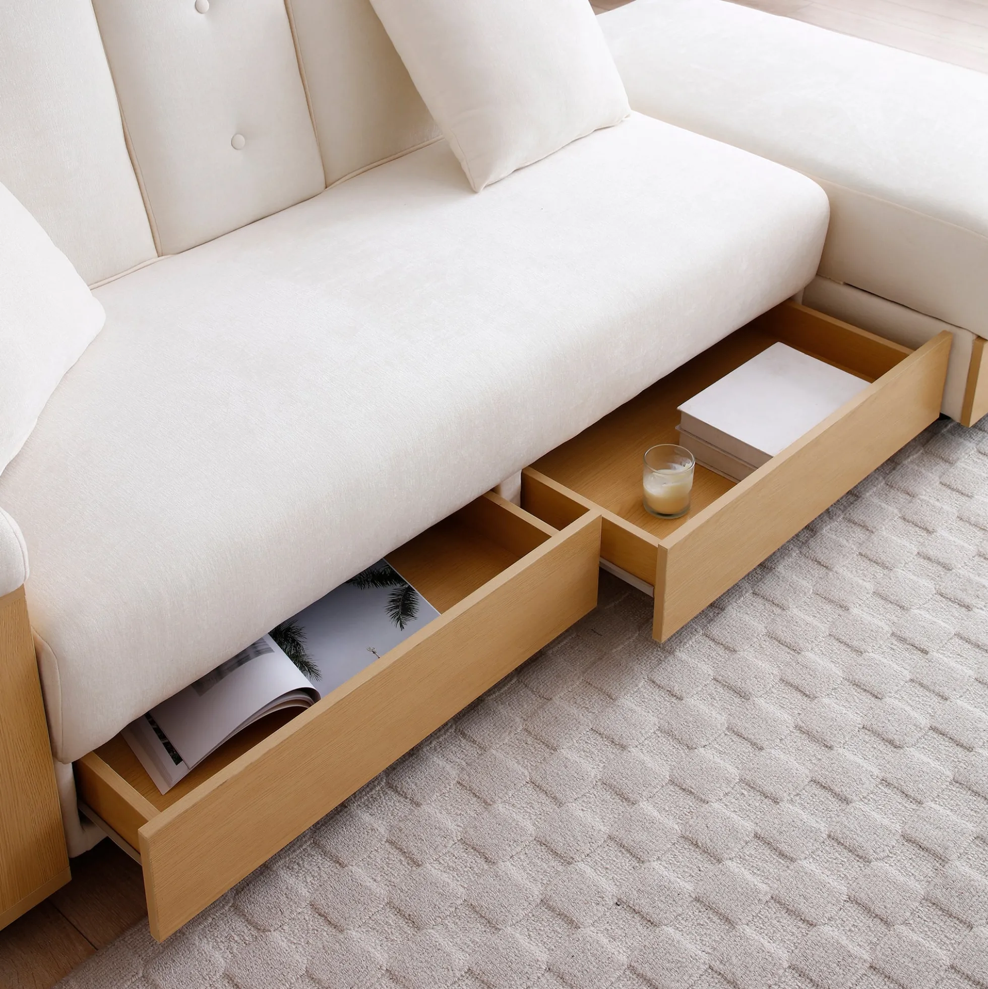 Multifunctional Convertible Sleeper Bed Sofa with Storage Ottoman