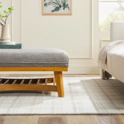 Nash Modern Farmhouse Easy Assembly Linen Large Ottoman