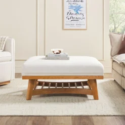 Nash Modern Farmhouse Easy Assembly Linen Large Ottoman