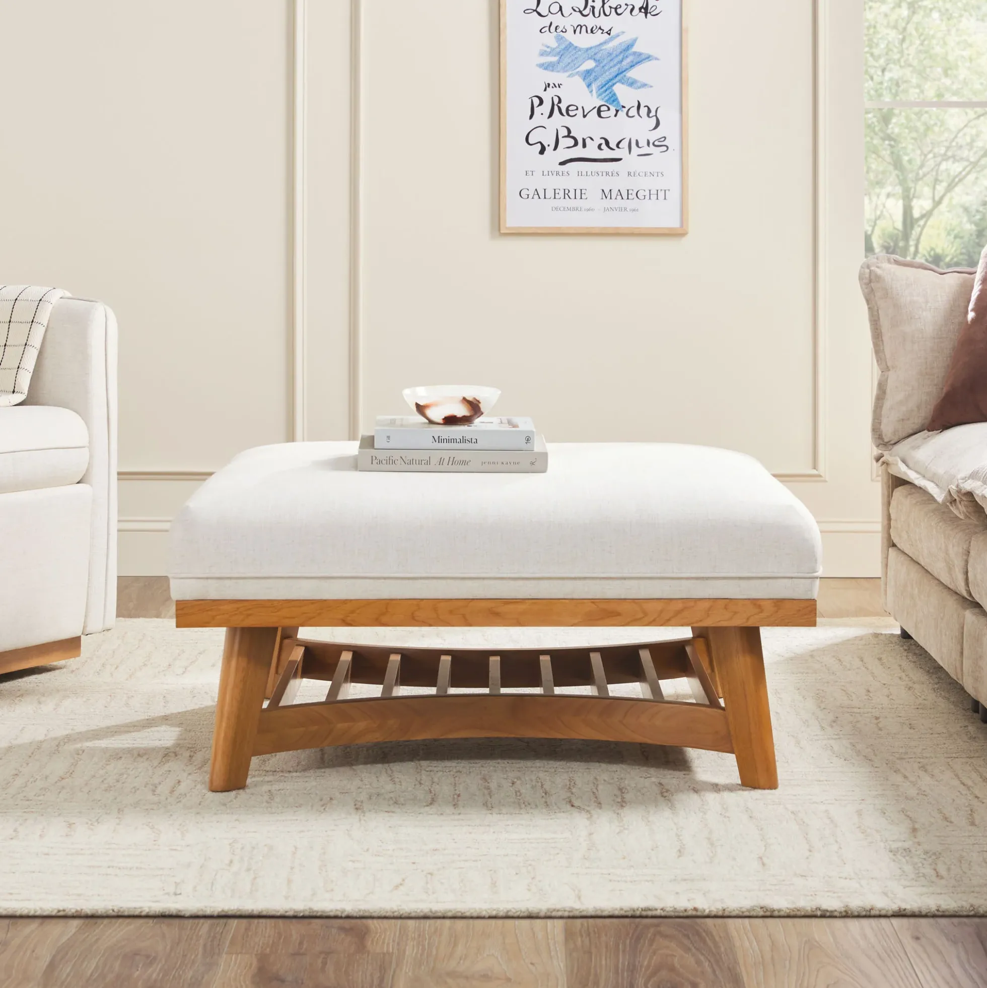 Nash Modern Farmhouse Easy Assembly Linen Large Ottoman