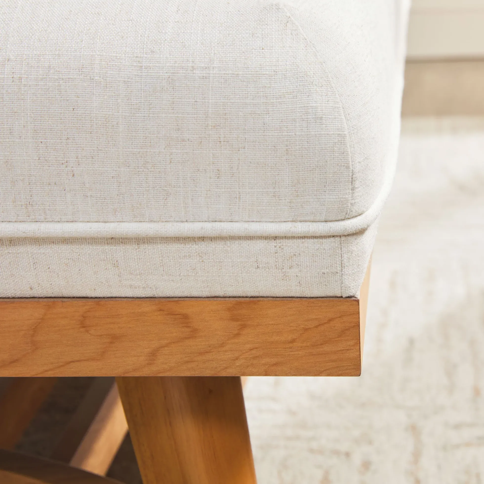Nash Modern Farmhouse Easy Assembly Linen Large Ottoman