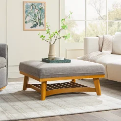Nash Modern Farmhouse Easy Assembly Linen Large Ottoman