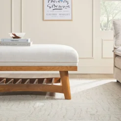 Nash Modern Farmhouse Easy Assembly Linen Large Ottoman