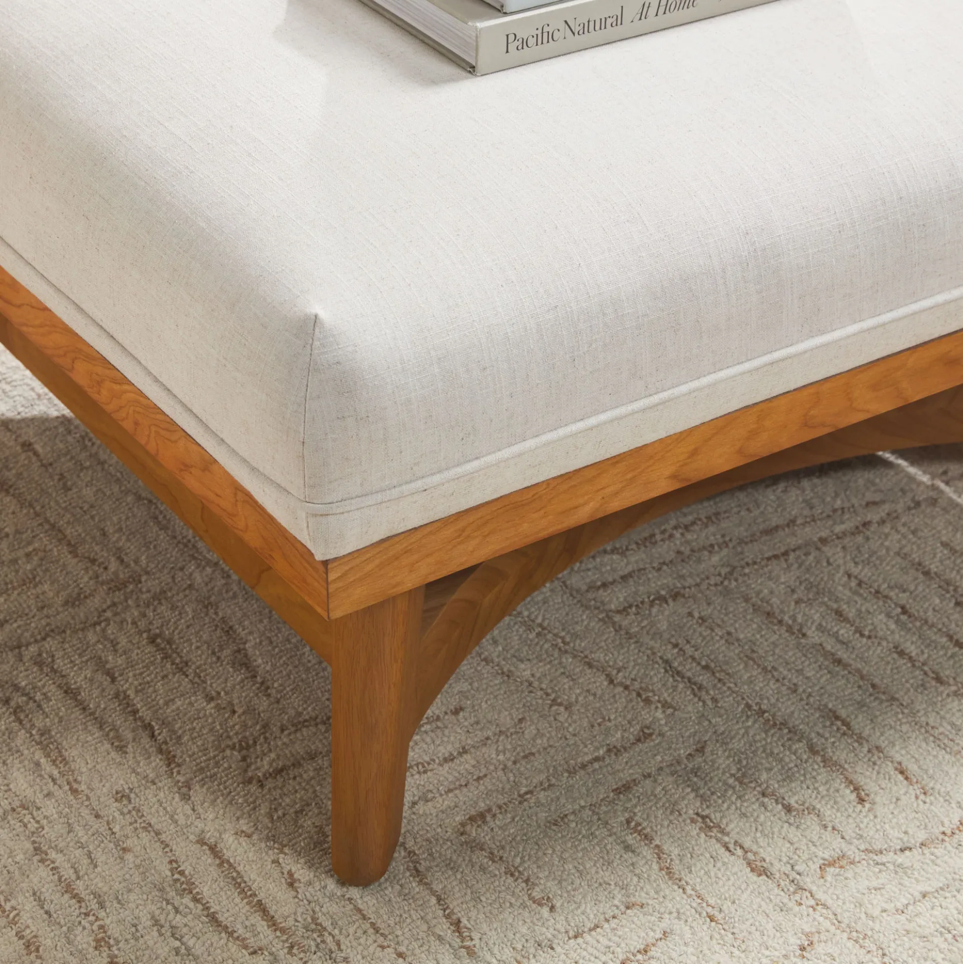 Nash Modern Farmhouse Easy Assembly Linen Large Ottoman