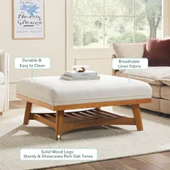 Nash Modern Farmhouse Easy Assembly Linen Large Ottoman