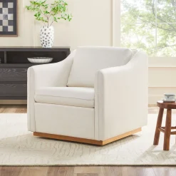 Nash Modern Farmhouse Easy Assembly Linen Swivel Accent Chair