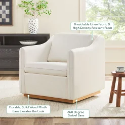 Nash Modern Farmhouse Easy Assembly Linen Swivel Accent Chair