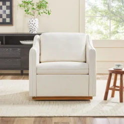 Nash Modern Farmhouse Easy Assembly Linen Swivel Accent Chair