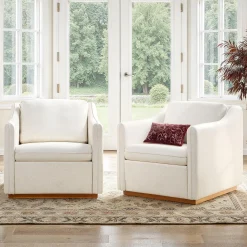 Nash Modern Farmhouse Linen Swivel Accent Chairs, Set of 2