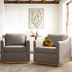 Nash Modern Farmhouse Linen Swivel Accent Chairs, Set of 2