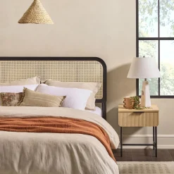 Neru Boho Curved Rattan-Headboard Bed Collection (Queen or King)