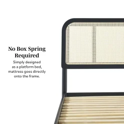Neru Boho Curved Rattan-Headboard Bed Collection (Queen or King)