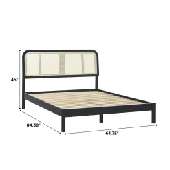 Neru Boho Curved Rattan-Headboard Bed Collection (Queen or King)