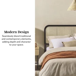 Neru Boho Curved Rattan-Headboard Bed Collection (Queen or King)