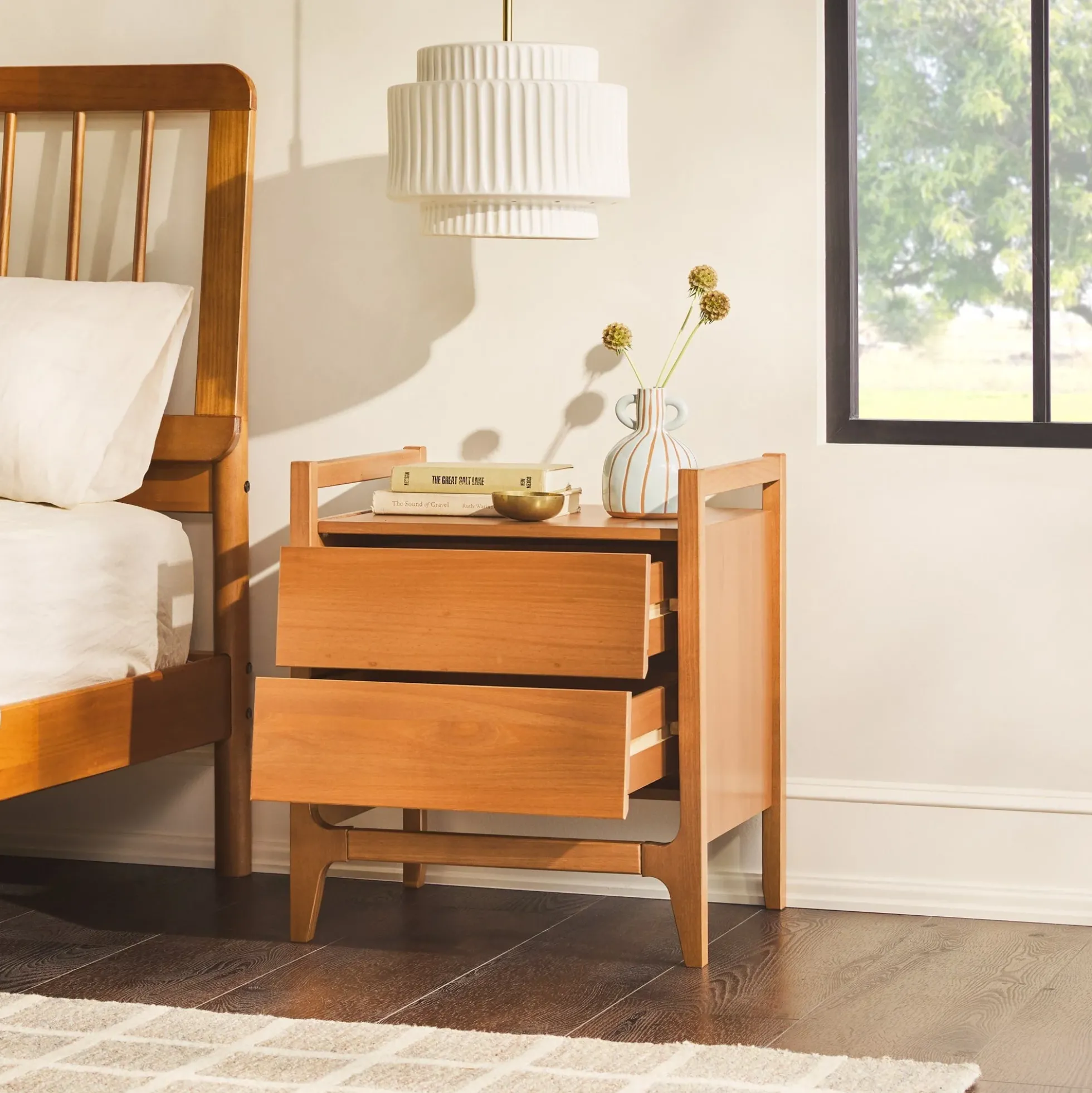 Oswald Mid-Century Modern 2-Drawer Wood Nightstand