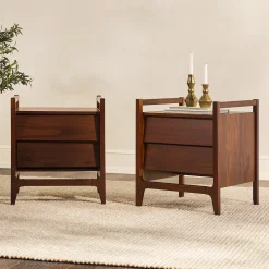 Oswald Mid-Century Modern 2-Drawer Wood Nightstand