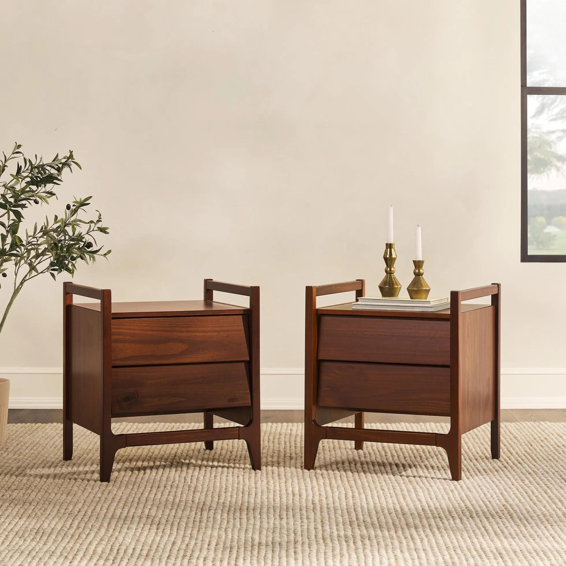 Oswald Mid-Century Modern 2-Drawer Wood Nightstand