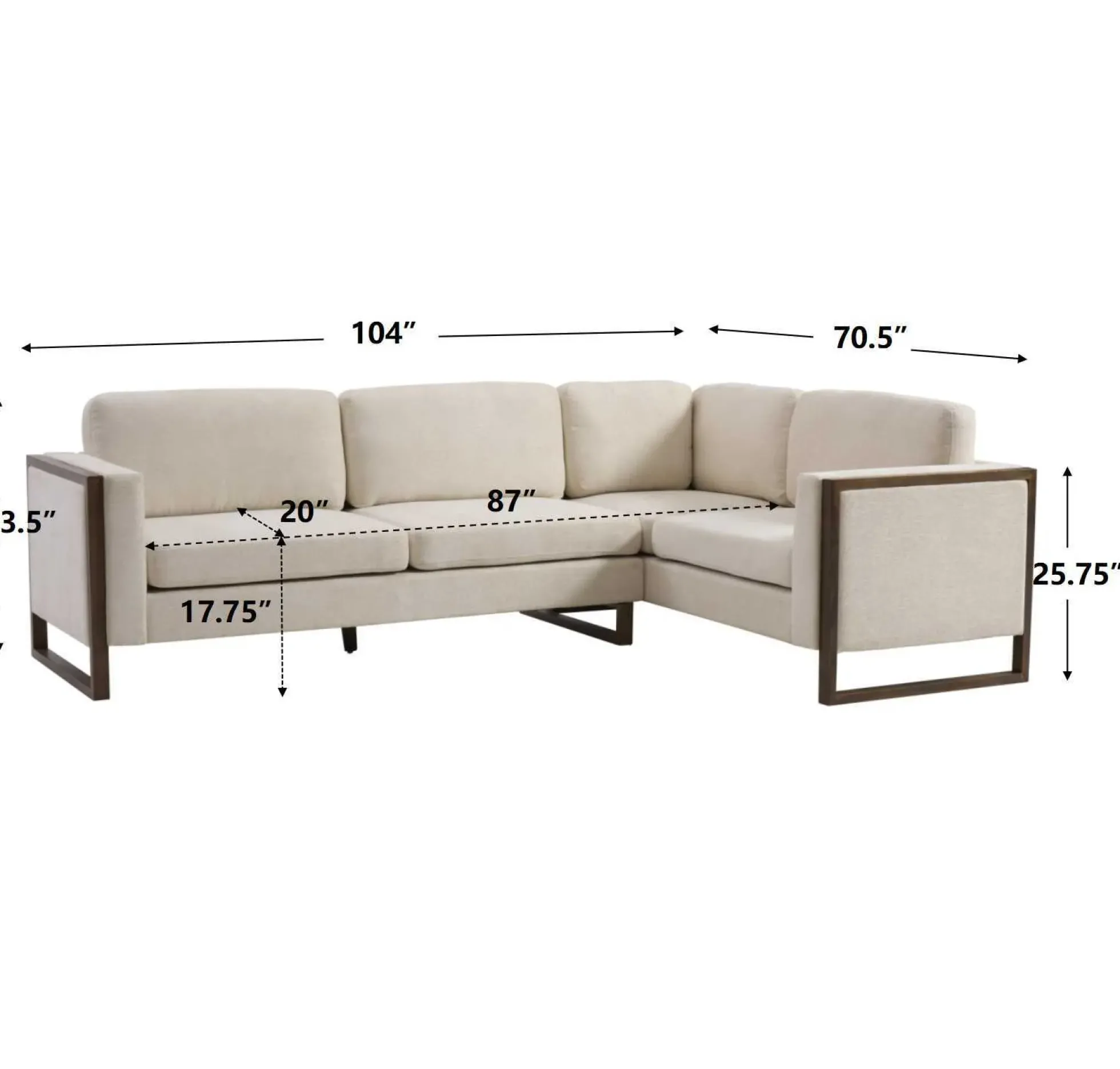 Otis L Shaped Sectional Chenille Sofa Couch with Wood Trim