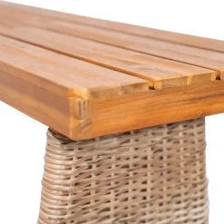 Outdoor 3 Piece Acacia Wood Dining Set with Handwoven Rattan Legs