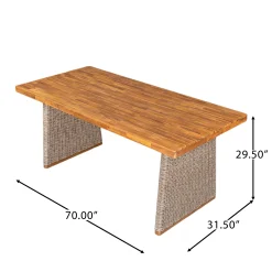 Outdoor 3 Piece Acacia Wood Dining Set with Handwoven Rattan Legs