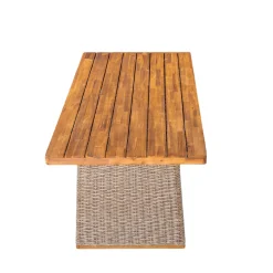 Outdoor 7 Pieces Acacia Wood Dining Set with Handwoven Rattan Legs