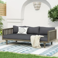 Outdoor Acacia Wood Deep Seat Daybed Patio Furniture Set with Cushions & Table