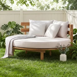 Outdoor Acacia Wood Round Lounger Daybed